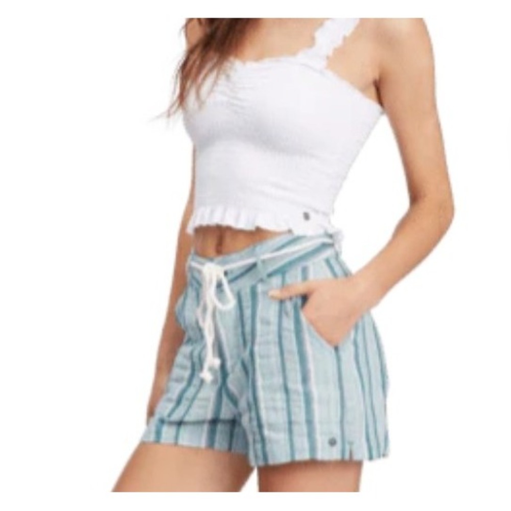Roxy Sailing Dream Shorts Large Striped Blue Linen cotton